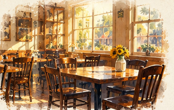 Illustration of a sunlit dining room